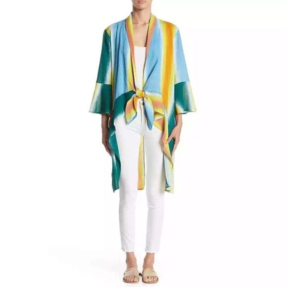 BCBGeneration Kimono Multi Striped Tie Front Size XS /Sm - Picture 13 of 15